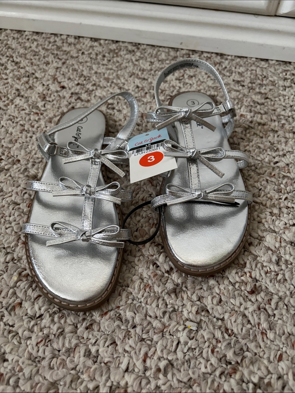 Cat & Jack Silver Bow Strap Girls' Sandals